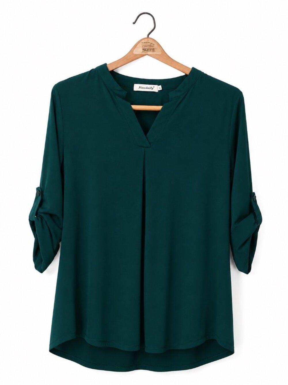 Ninedaily Womens Green 3/4 Sleeve V-Neck Blouse Size L